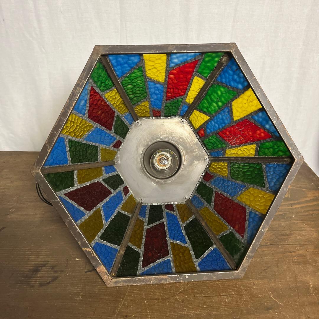 ビンテージ品◾️ステンドグラス調デザイン モザイク柄 天井照明 ペンダントライトB