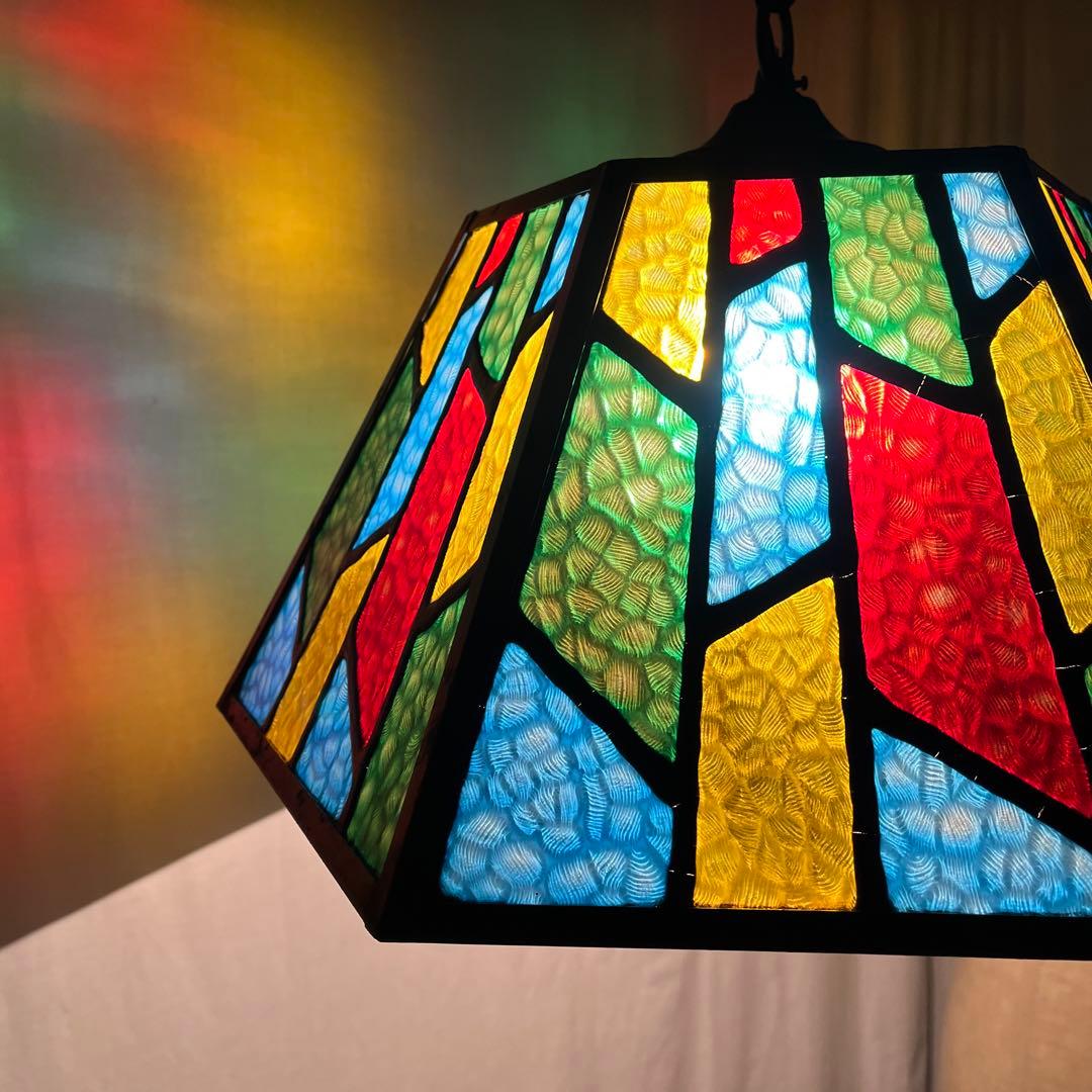 ビンテージ品◾️ステンドグラス調デザイン モザイク柄 天井照明 ペンダントライトB