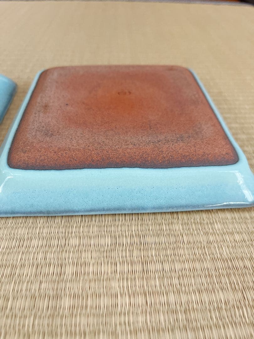 【未使用】小石原焼　人間国宝　福島善三　釣窯　角皿　「福」「寿」2枚セット