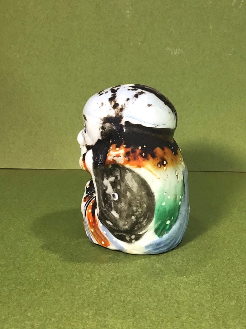 明治期 縁起物 福助 出目金 磁器 人形 戦前 アンティーク ドール 郷土玩具