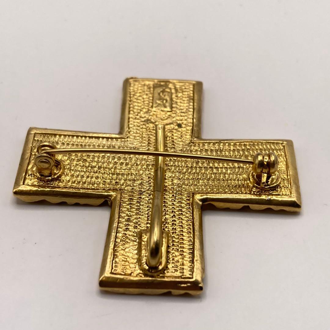 YVES SAINT LAURENT イブサンローラン クロスブローチ ゴールド