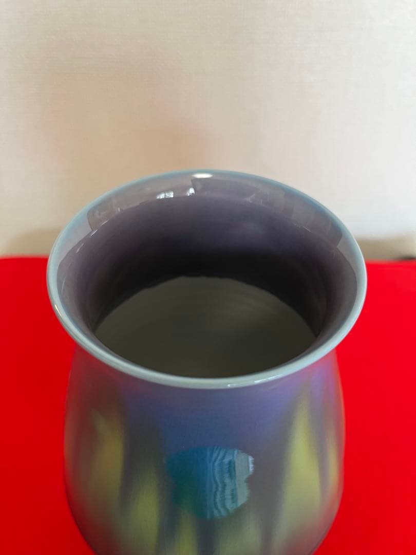 柳雨軒 三代 人間国宝 徳田八十吉（正彦銘）碧明釉 花瓶 約20.5㎝ T266