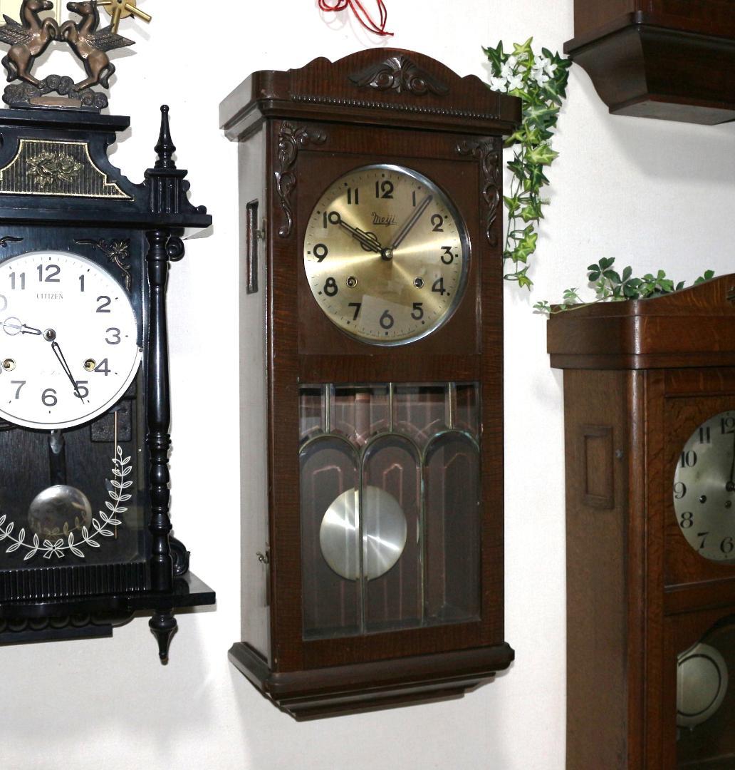 可動品 中型 meiji 明治時計 柱時計　掛け時計　８日巻き　キンコン打ち
