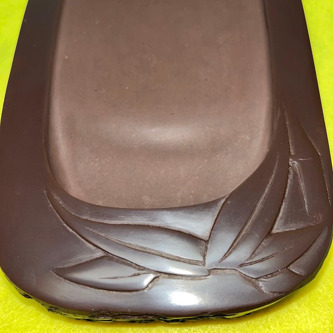 ⭕️赤間硯　笹竹彫刻研　下井昭竜山　未使用美品　四六寸大