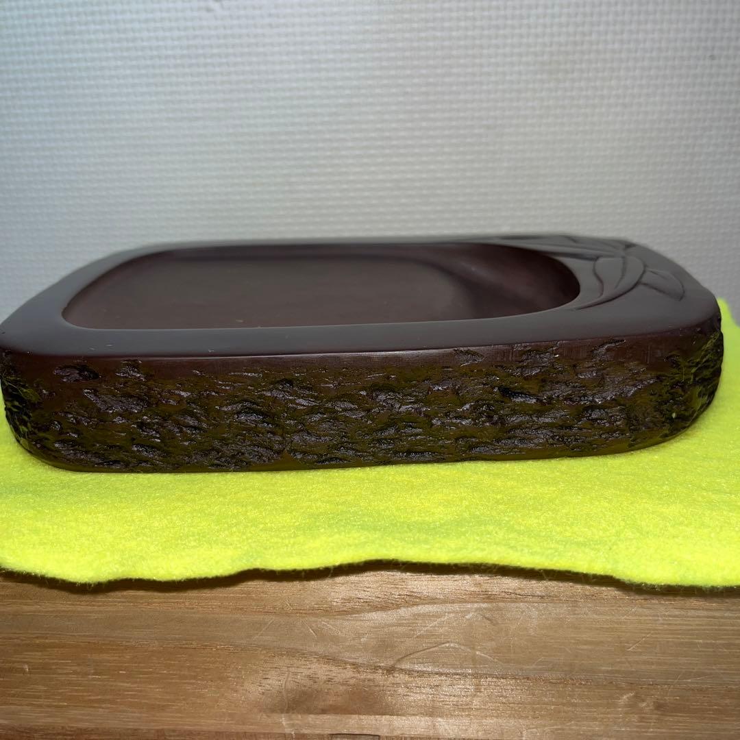 ⭕️赤間硯　笹竹彫刻研　下井昭竜山　未使用美品　四六寸大