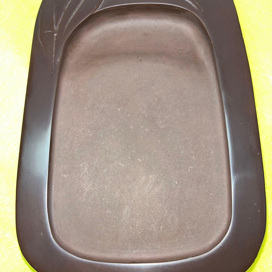 ⭕️赤間硯　笹竹彫刻研　下井昭竜山　未使用美品　四六寸大