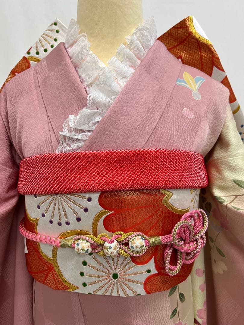 大特価　振り袖　フルセット　長襦袢付　ピンク　桜　梅　金彩加工　661