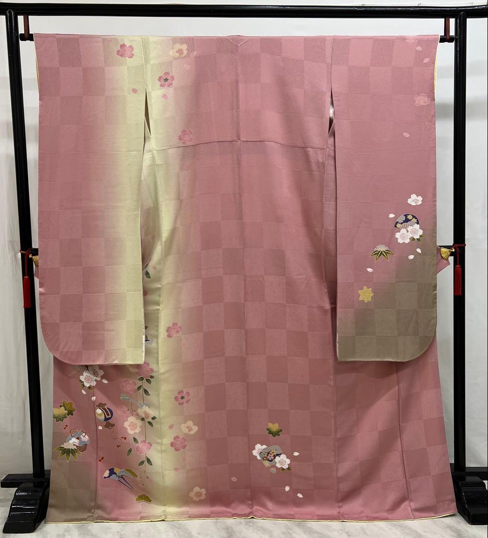 大特価　振り袖　フルセット　長襦袢付　ピンク　桜　梅　金彩加工　661