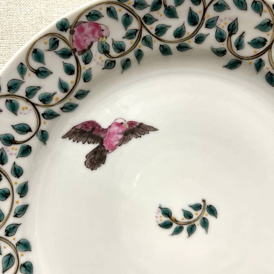 山浦早織　九谷焼　唐草 インコ　お皿　鳥柄　食器　手描き