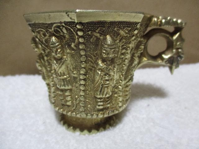中国　唐代　舞伎八稜金杯　古箱付き　N74-2