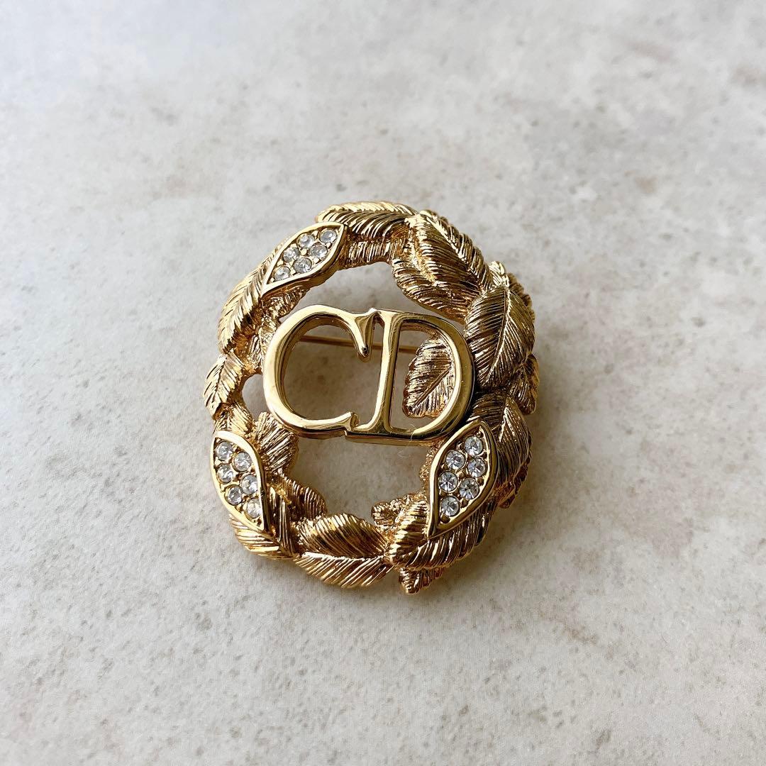 Christian Dior ヴィンテージ CDロゴ ゴールド リーフ ブローチ