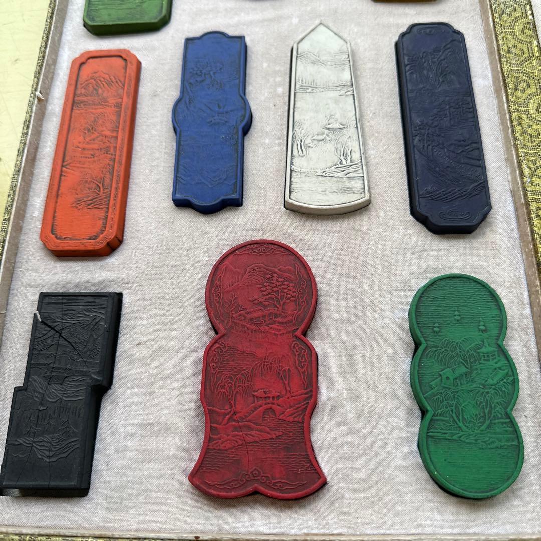 希少品　中国土産　古美術　彩墨　古墨　中国美術　乾隆套墨御题西湖十景诗彩墨