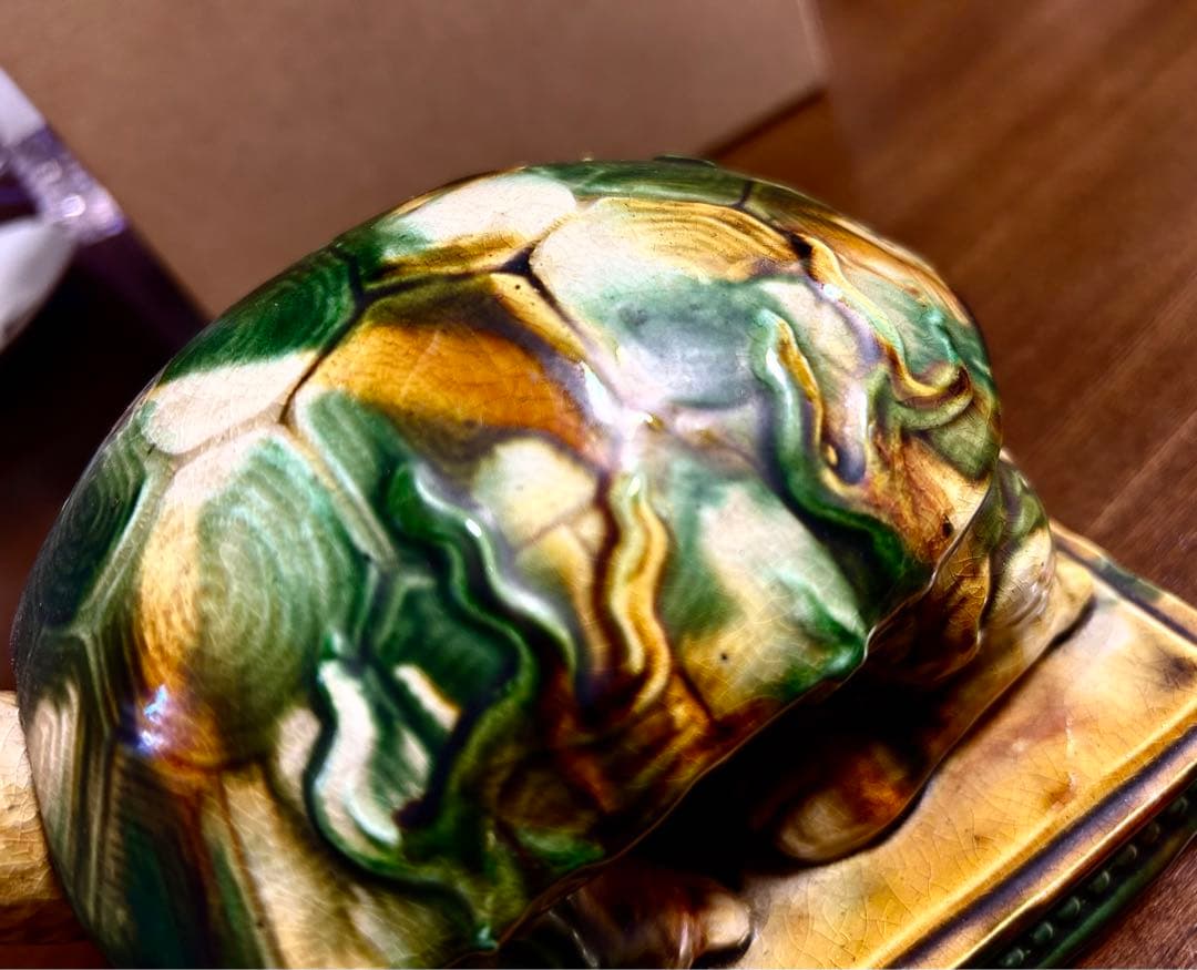 中国骨董 唐三彩 時代物 交趾大亀陶芸