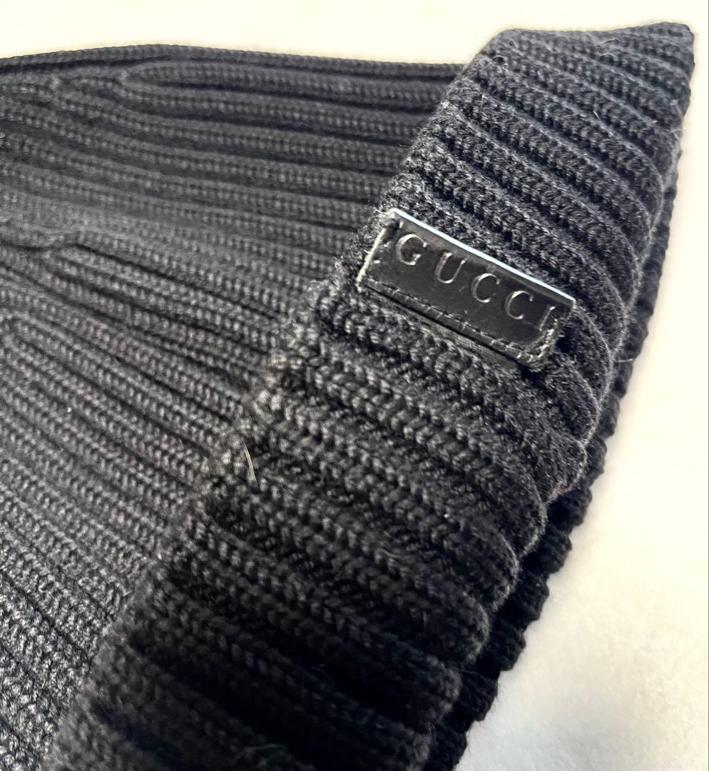 GUCCIニット帽【GUCCI】ブラック・ラムウール100%ニット帽／男女兼用