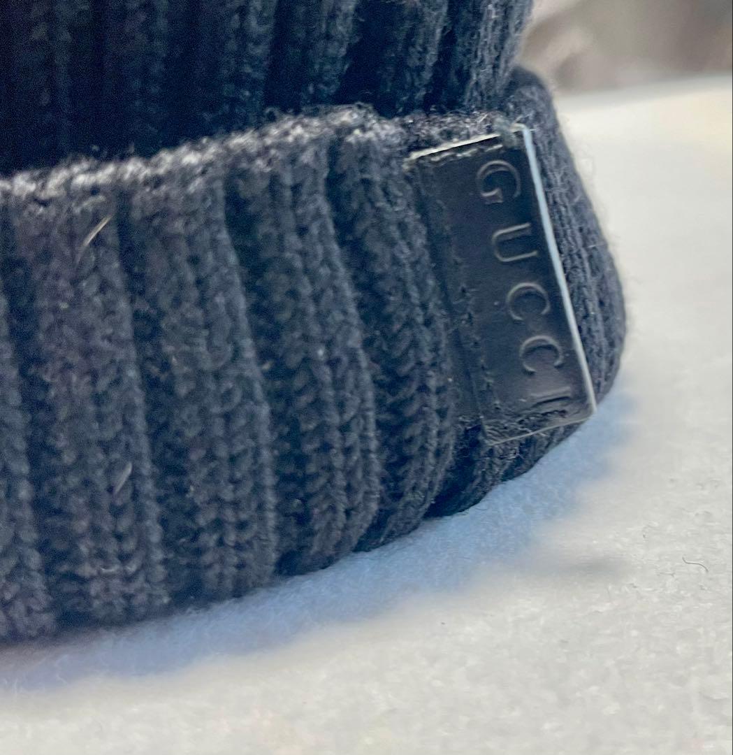 GUCCIニット帽【GUCCI】ブラック・ラムウール100%ニット帽／男女兼用