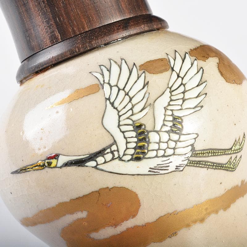 茶道具　萬古焼　山本太仙作　飛鶴盛絵　茶心壷　茶入　共箱　V　R6626