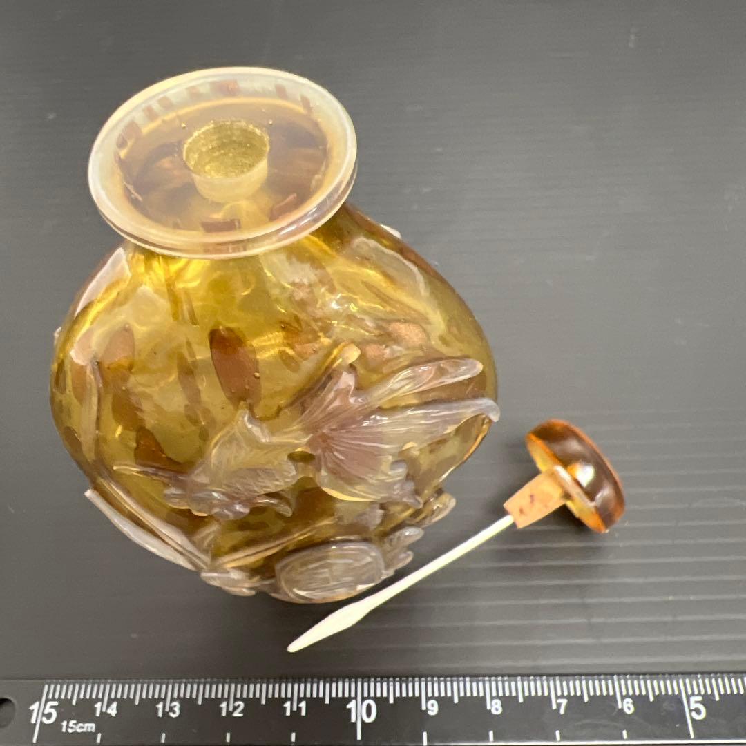 中国古玩　金魚彫鼻煙壷　高さ9.7㎝　東Y7-0924③タニト