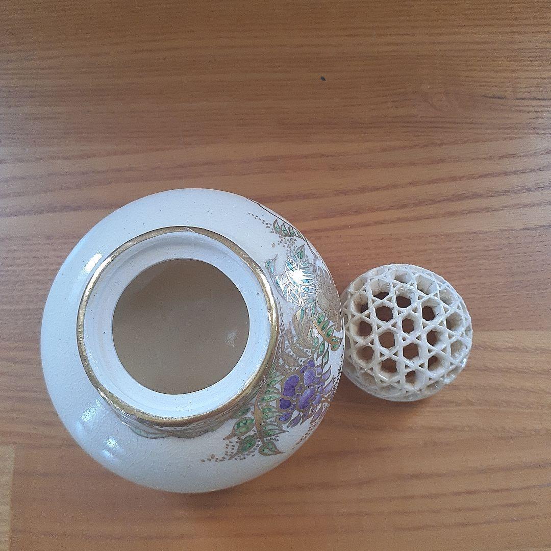 薩摩焼江月窯新妻守作　花柄香炉 陶器製 木箱付き
