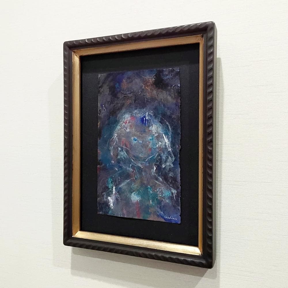 内野隆文　肖像　人物画　絵画　現代アート　アンティークペーパー　古紙　額縁