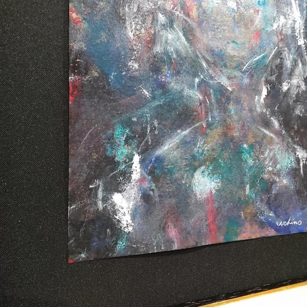 内野隆文　肖像　人物画　絵画　現代アート　アンティークペーパー　古紙　額縁