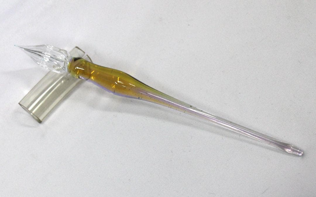 665xN9レ未使用 ガラス工房 ガラスペン イエロー パープル ブルー系