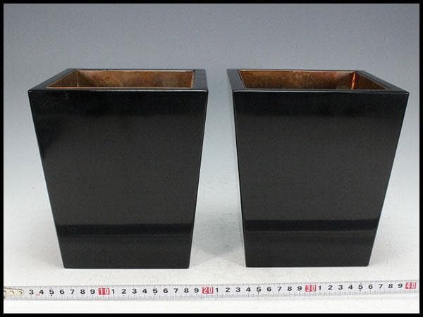 華道 漆塗り 釣瓶 花器 一対(K-A985)