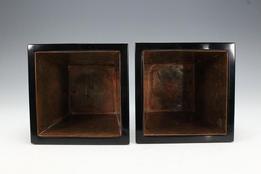 華道 漆塗り 釣瓶 花器 一対(K-A985)