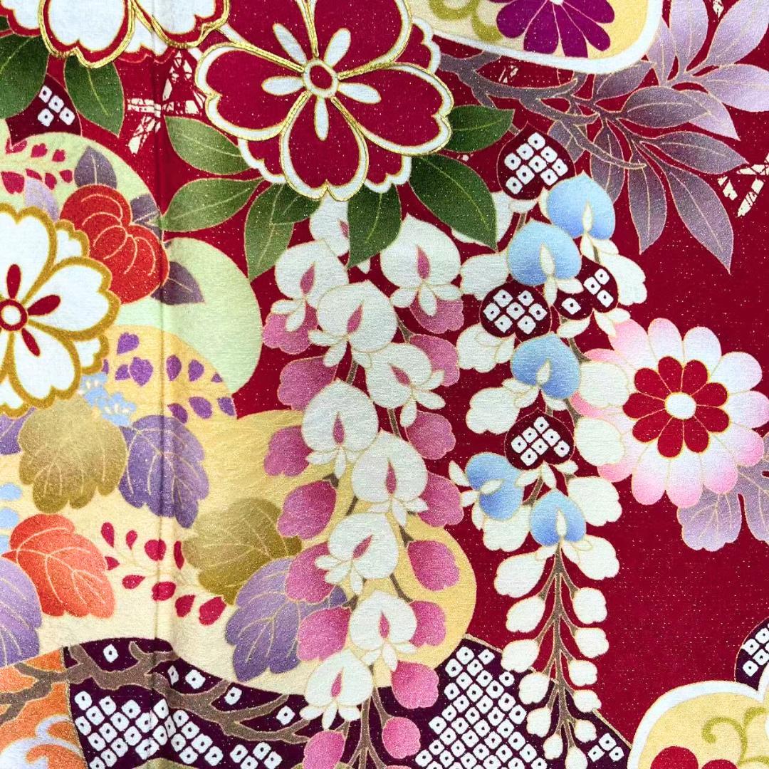 ≪早い者勝ち≫【美品】 振袖 正絹 古典柄 成人式 単品 赤 ラメ 198 ●