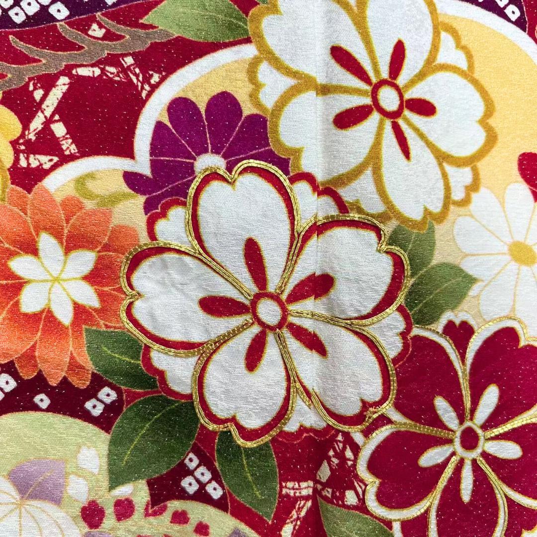 ≪早い者勝ち≫【美品】 振袖 正絹 古典柄 成人式 単品 赤 ラメ 198 ●