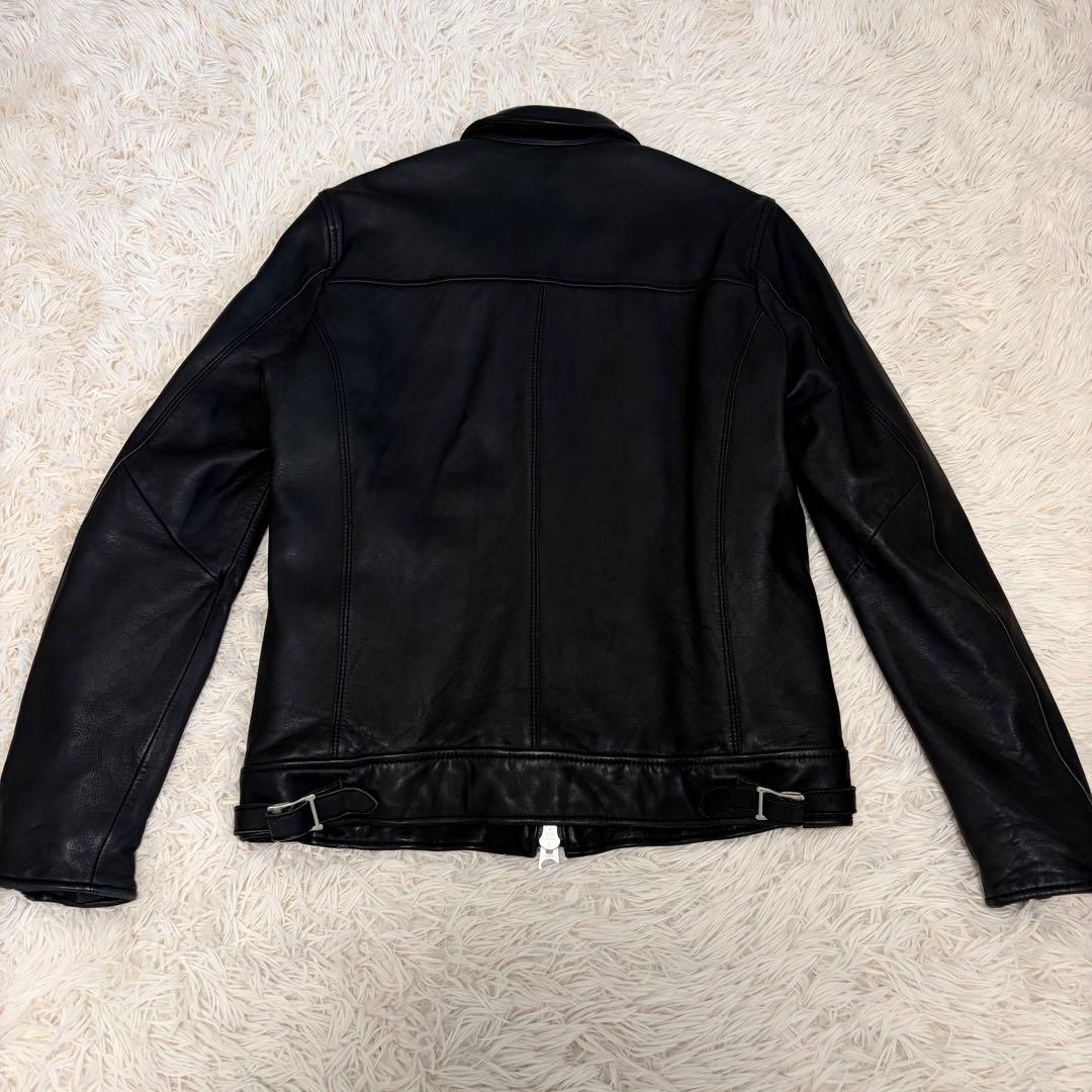 【美品】ナノユニバース レザージャケット ラムレザー キルティング L ブラック