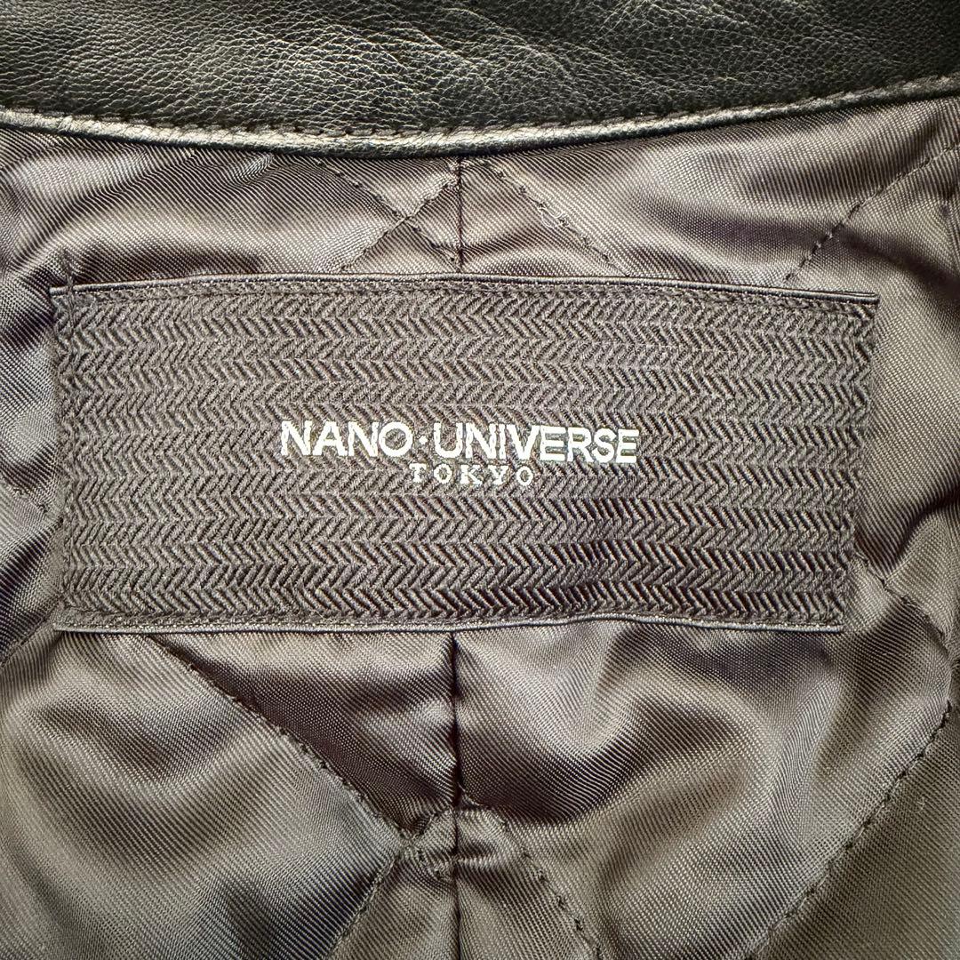 【美品】ナノユニバース レザージャケット ラムレザー キルティング L ブラック