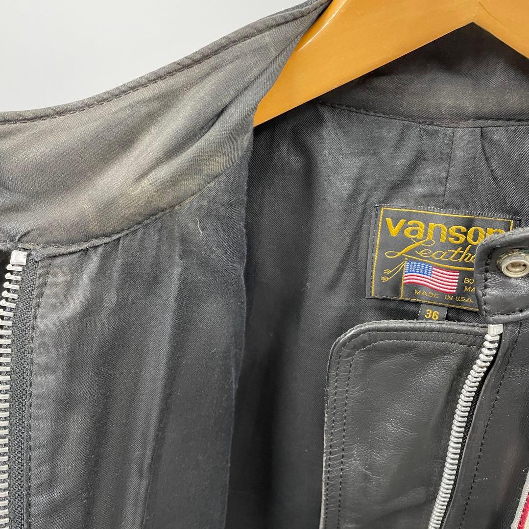 【U62】 訳あり VANSON バンソン レザージャケット 36 ワッペン