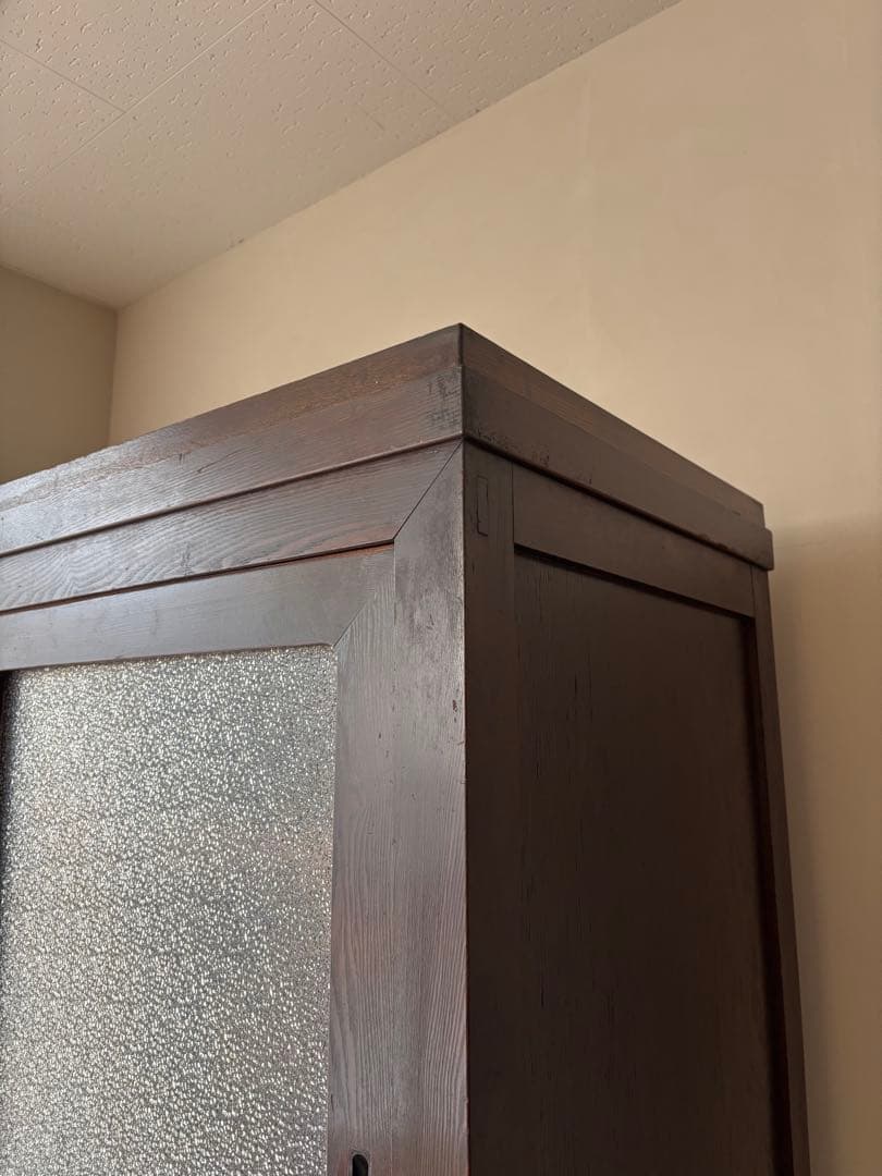 古い水屋箪笥　食器棚　ガラス棚　本棚　ガラスケース　木製箪笥 和家具　天然木