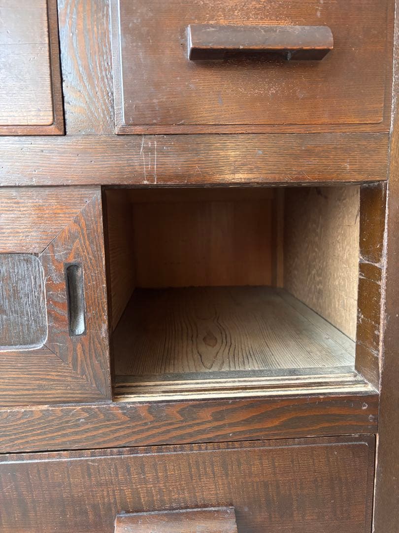 古い水屋箪笥　食器棚　ガラス棚　本棚　ガラスケース　木製箪笥 和家具　天然木