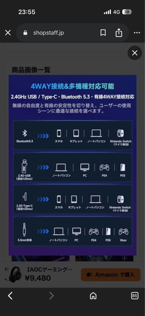 AOCゲーミングヘッドセット　Bluetooth