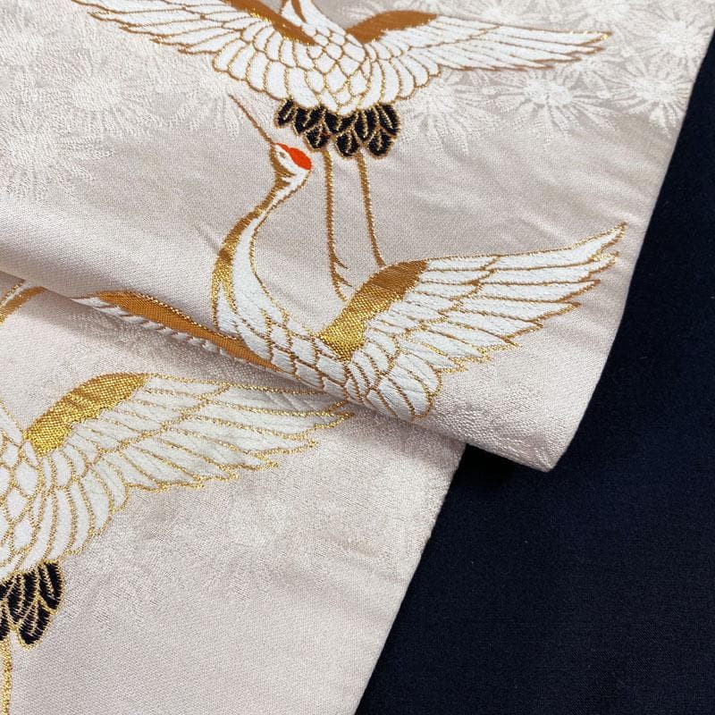 407ag42◎七五三 7歳 全通袋帯 ハーフ成人式 鶴 金糸 唐織◎美品