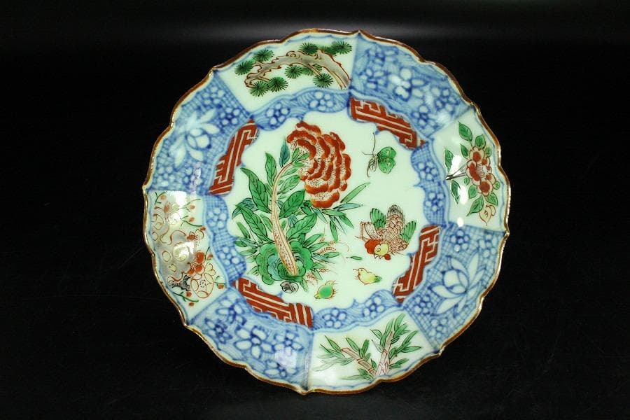 中国美術 赤絵 祥瑞 鶏蝶草花紋 皿 四枚 成化年製 まとめて(K-LC822)