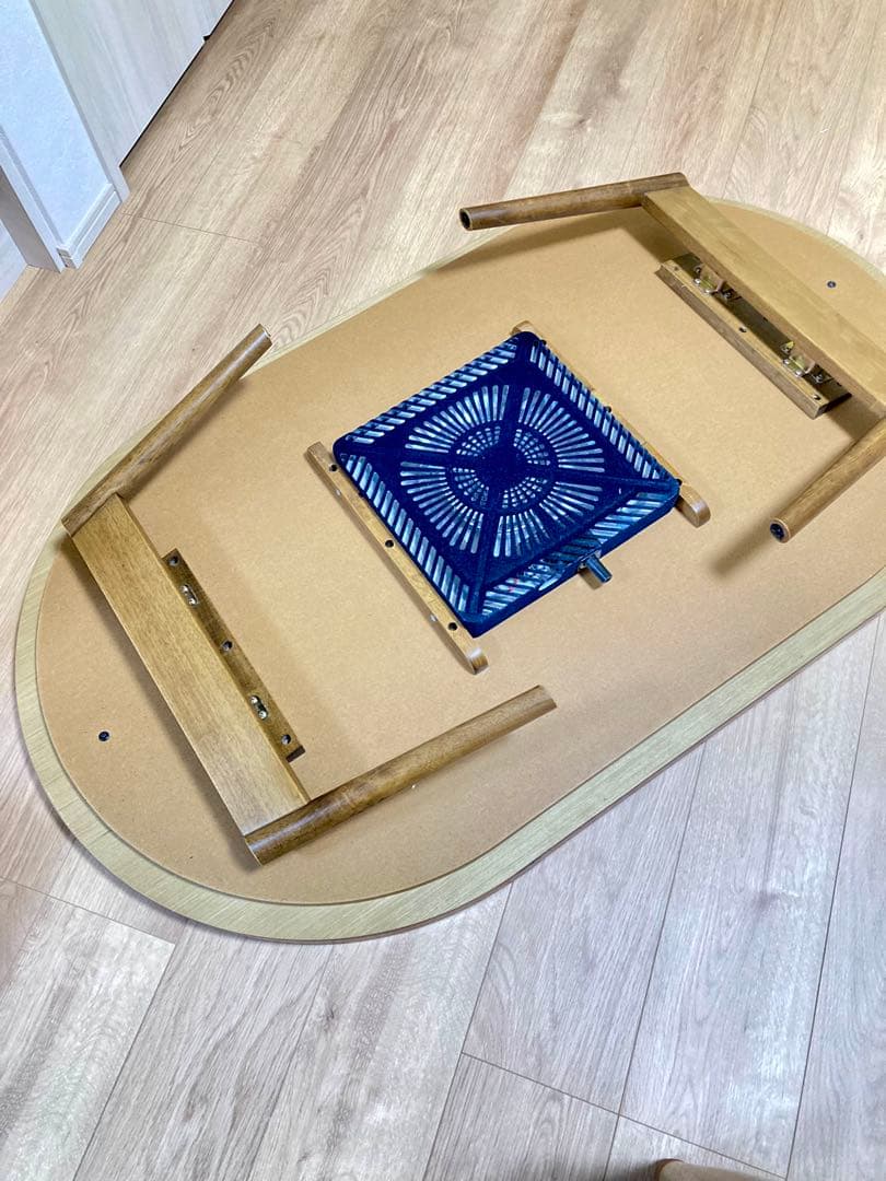 北欧/楕円形こたつ/木製/電気式/折りたたみ脚テーブル/取説付き