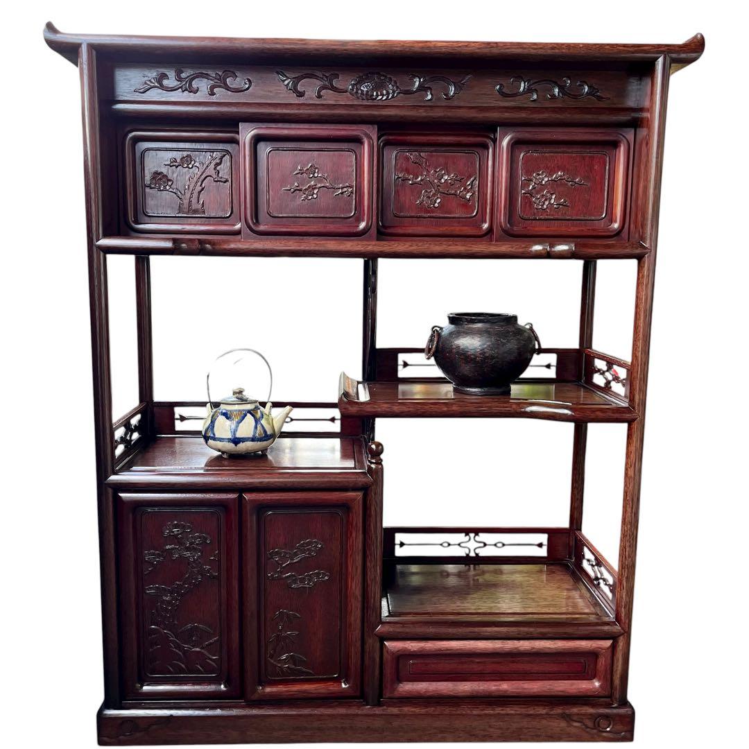 茶箪笥、飾り棚、茶棚、紫檀黒檀、アンティーク、レトロ、和風サイドボード、和食器棚
