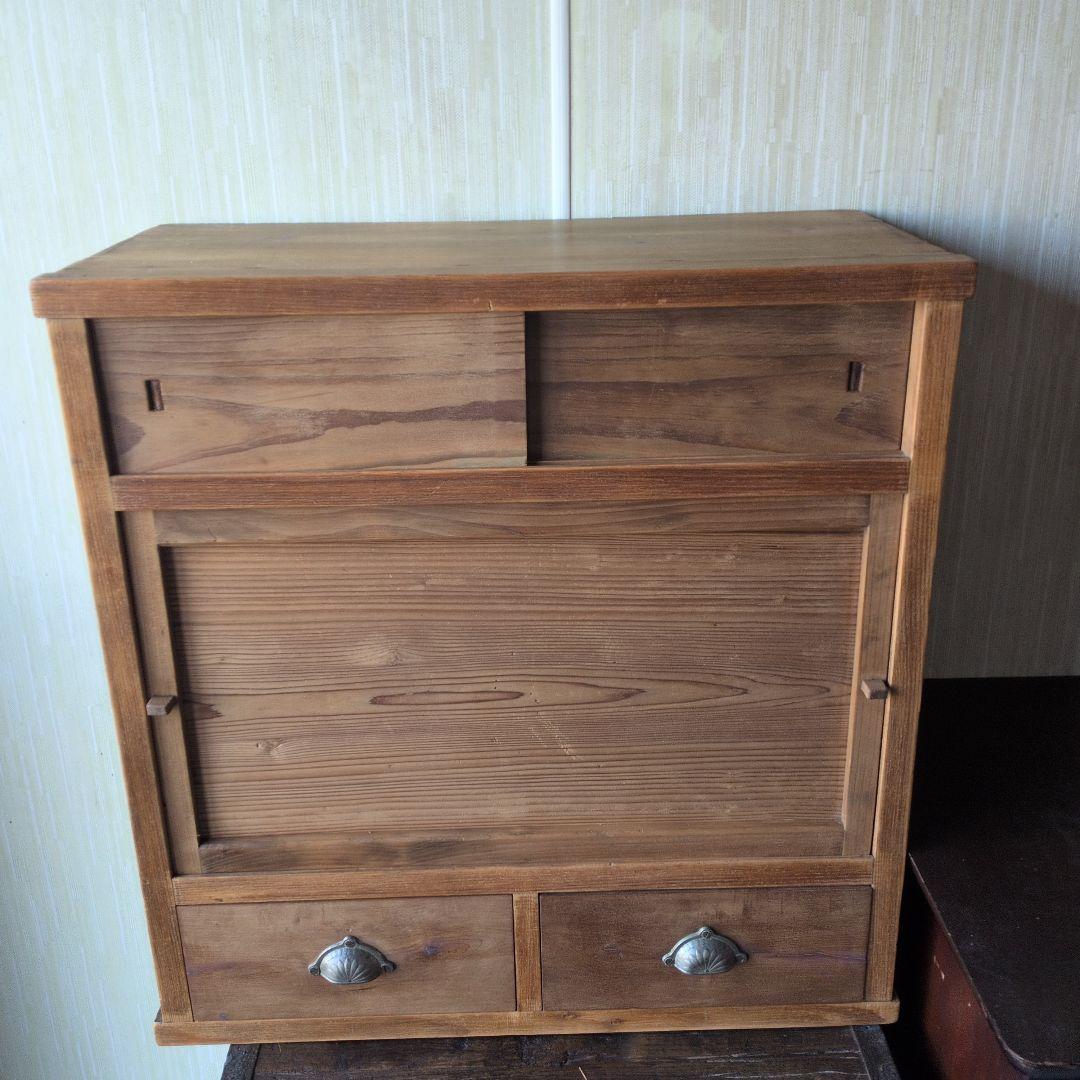 アンティーク大正時代木製茶箪笥 引き出し付き コンパクト