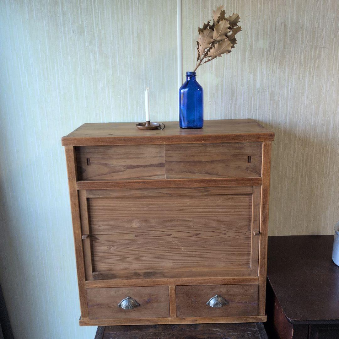 アンティーク大正時代木製茶箪笥 引き出し付き コンパクト