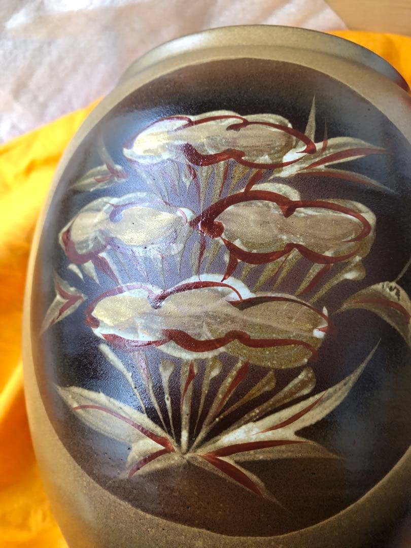 水指　朱泥　草紋　一位窯 田中一晃　氏作　共箱入