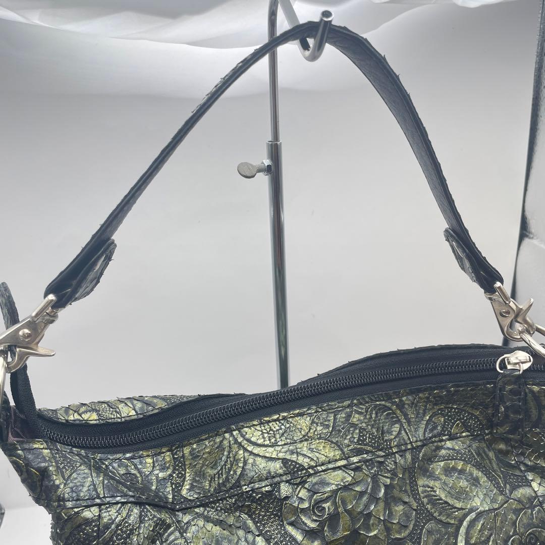 美品✨ JRA認定 パイソン レザー 2way ハンドバッグ バラ カービング