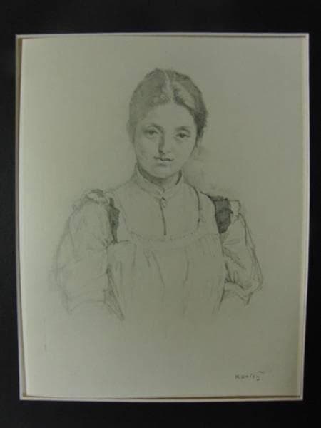 小磯良平、女の肖像、高級石版画集一部、版上サイン入、額付