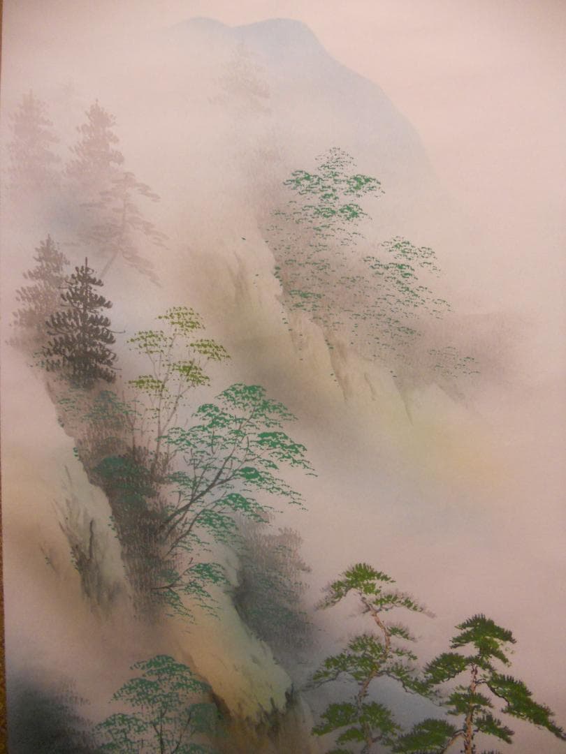 掛け軸 仙水 彩色山水 絹本 希少 軸装 茶道具 掛軸 美品 です。