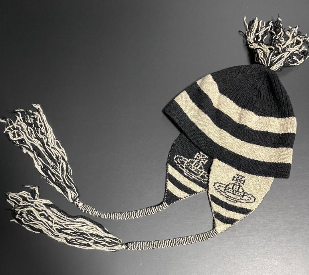 初期型★廃盤レア香椎かてぃ着用同型同色正規品★美品ヴィヴィアン耳当て付きニット帽
