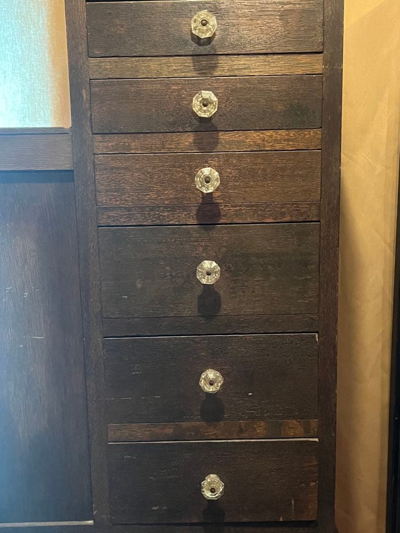 古い傘立て付き木製7段引き出し箱キャビネットアンティークヴィンテージレトロ古道具