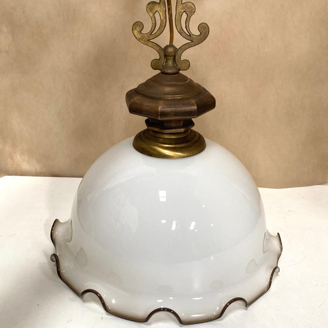 昭和レトロ　ペンダントライト　ミルクガラス　フリル　ビンテージ