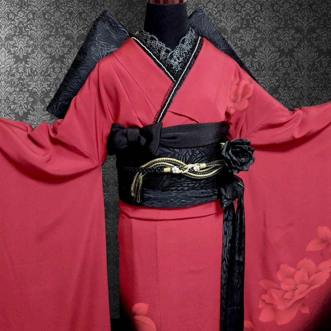 SALE中☆振袖フルセット(9点)・成人式・大輪牡丹・金彩加工・モダン・正絹