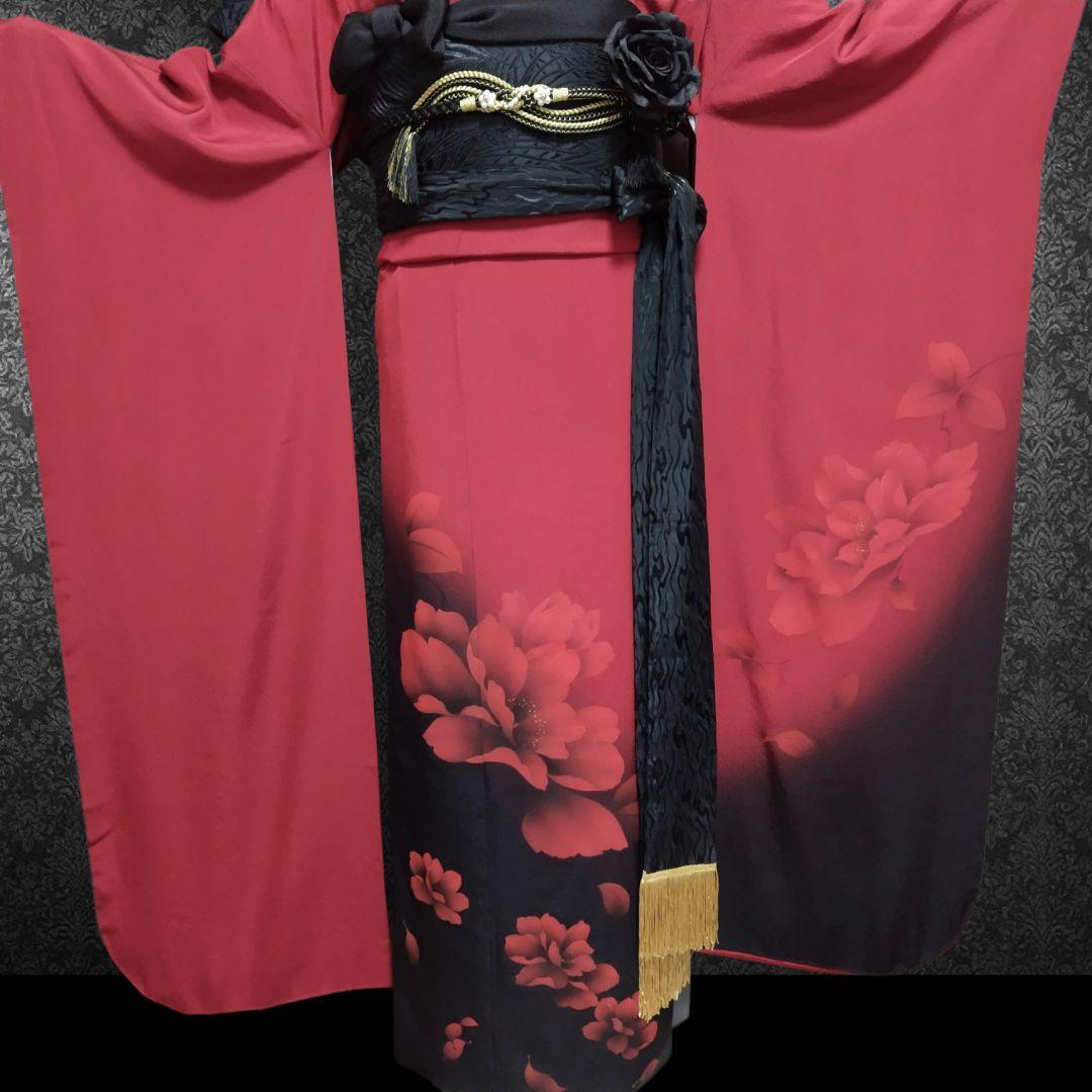 SALE中☆振袖フルセット(9点)・成人式・大輪牡丹・金彩加工・モダン・正絹